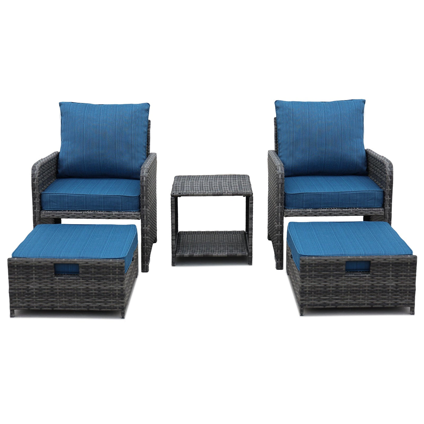 5 Pieces Wicker Patio Furniture Set Outdoor Patio Chairs with Ottomans Conversation Furniture with coffetable for Poolside Garden Balcony