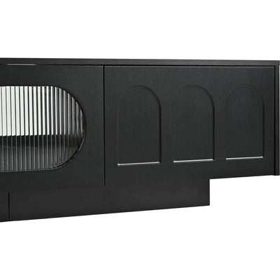 TV Stand with Fluted tempered Glass Doors for TVs Up to 95", Functional Media Console with Arched Cabinet Doors, Entertainment Center with APP-Controlled LED Light for Living Room, Black