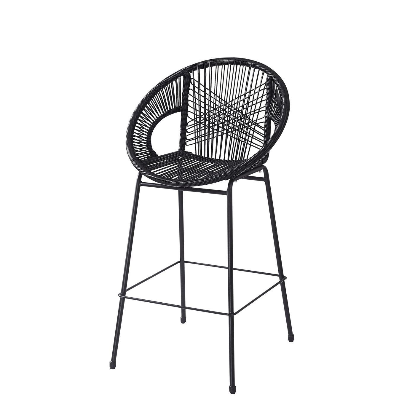 Ferrara Outdoor Patio Barstool Set of 2, Black Faux Wicker PE Rattan with Iron Frame
