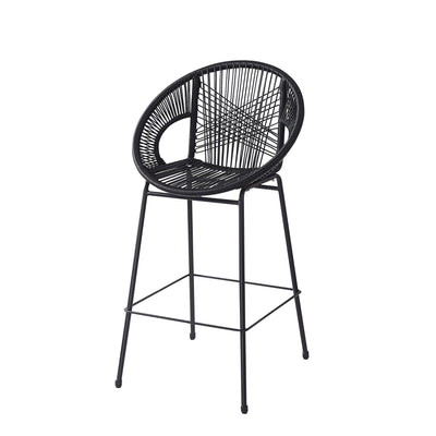 Ferrara Outdoor Patio Barstool Set of 2, Black Faux Wicker PE Rattan with Iron Frame