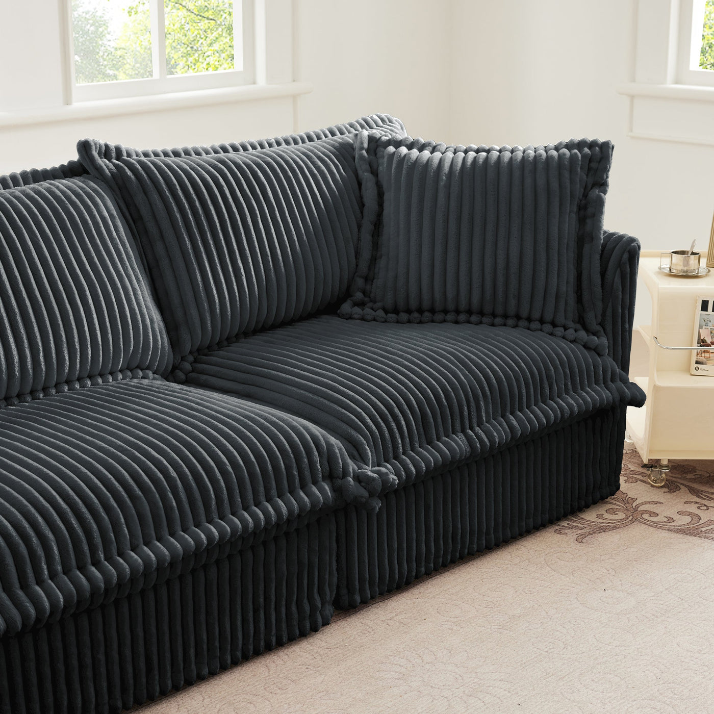 Slipcovered Long Sofa, 4 Seater Sofa with Removable Cover, Extra Deep Couch for Living Room, Corduroy Fabric Cloud Like Comfy Sofa Couch, Gray Corduroy Fabric