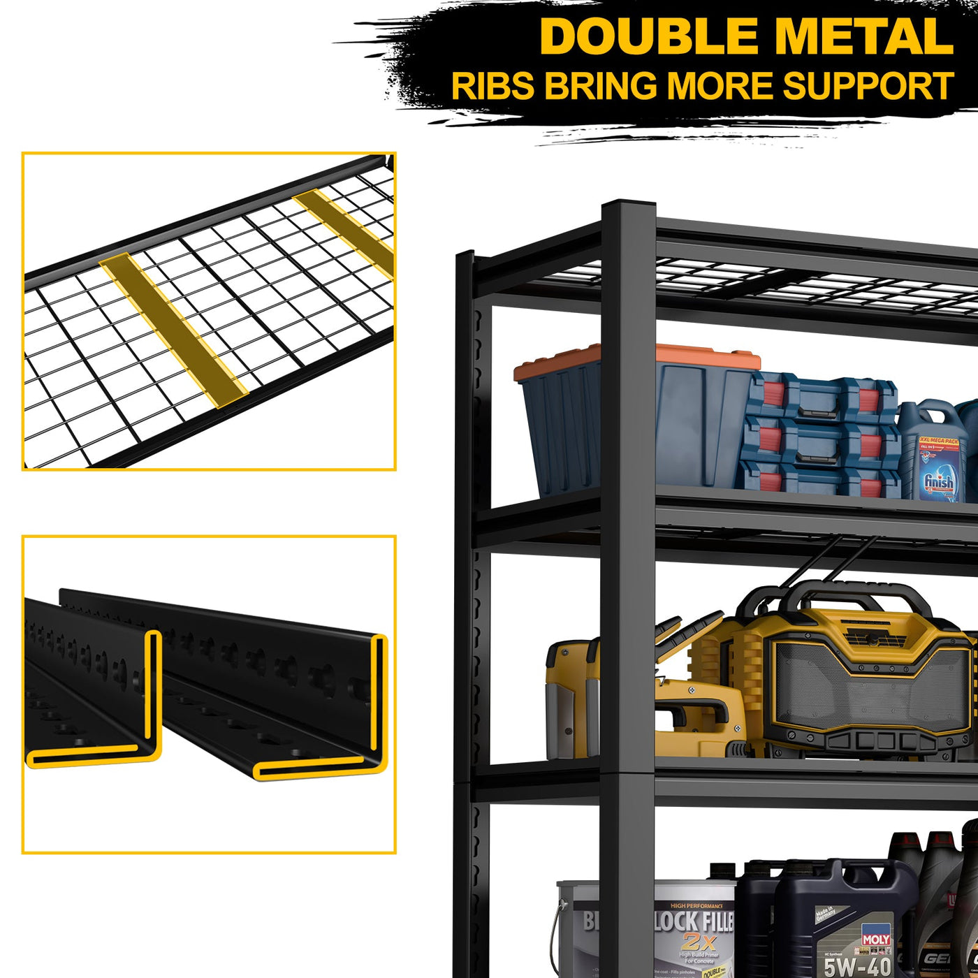 59 Inches Metal Garage Storage Rack, Heavy-Duty Steel Moisture-Proof And Waterproof 5-Layer Adjustable Storage Shelving Unit.Designed For Warehouse Storage (food Pantries, Industrial Use)