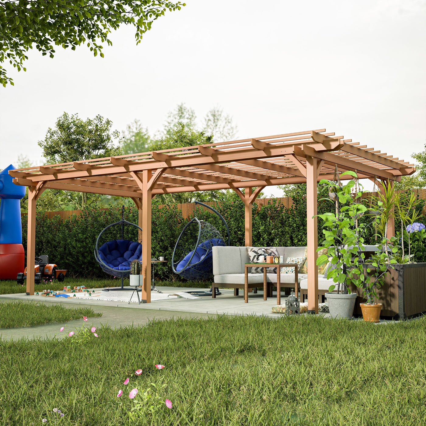 12' x 16' Outdoor Gazebo Wooden Grape pergola for Climbing Plant Support, Garden, Terrace, Backyard, Deck, Brown