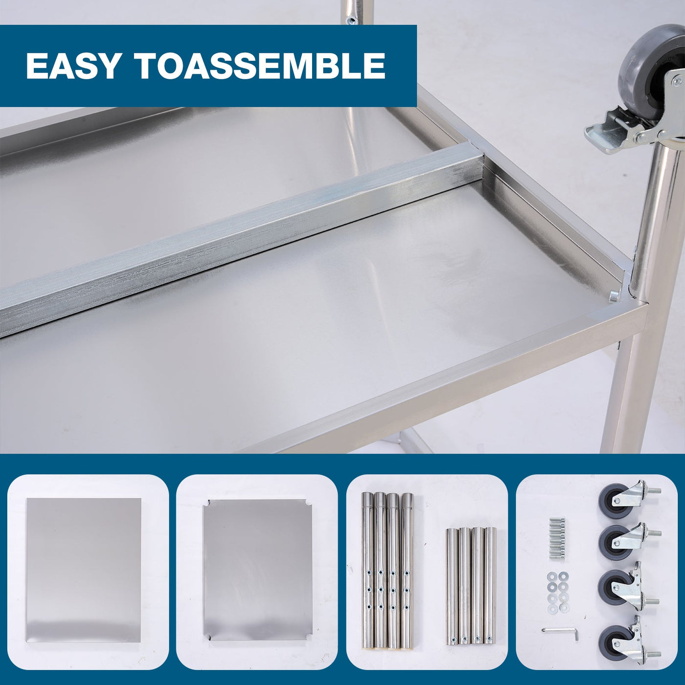 24''*24'' Commercial Work Table for Restaurant and Home Stainless Steel Kitchen Prep Table with Under Shelf and wheels