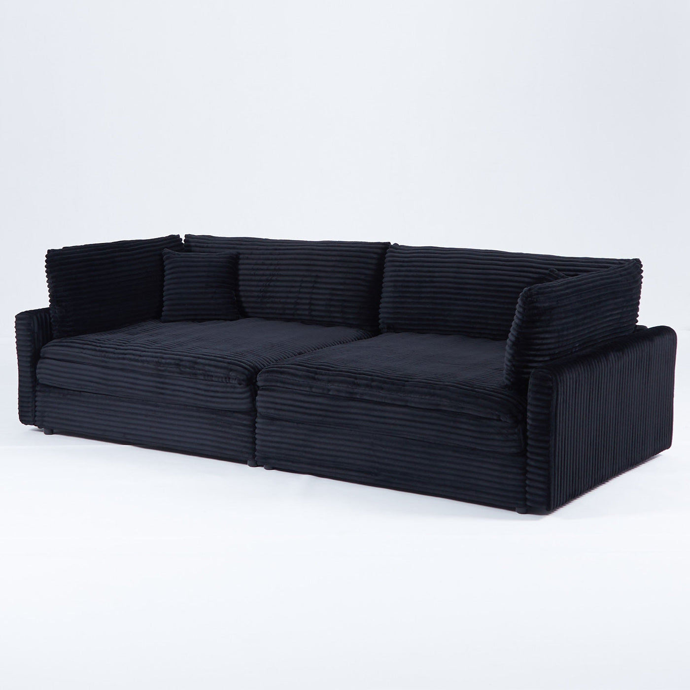 112-inch black corduroy sofa: two throw pillows, four backrests, opening up a new style for the living room's casual area