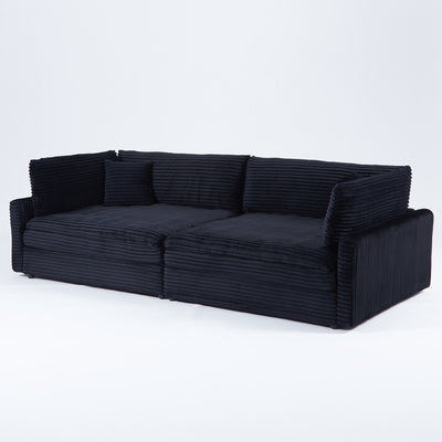 112-inch black corduroy sofa: two throw pillows, four backrests, opening up a new style for the living room's casual area