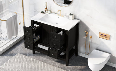 36' Bathroom Vanity with Sink Combo, One Cabinet and Three Drawers, Solid Wood and MDF Board, Black (Old Sku:SY999505AAB)