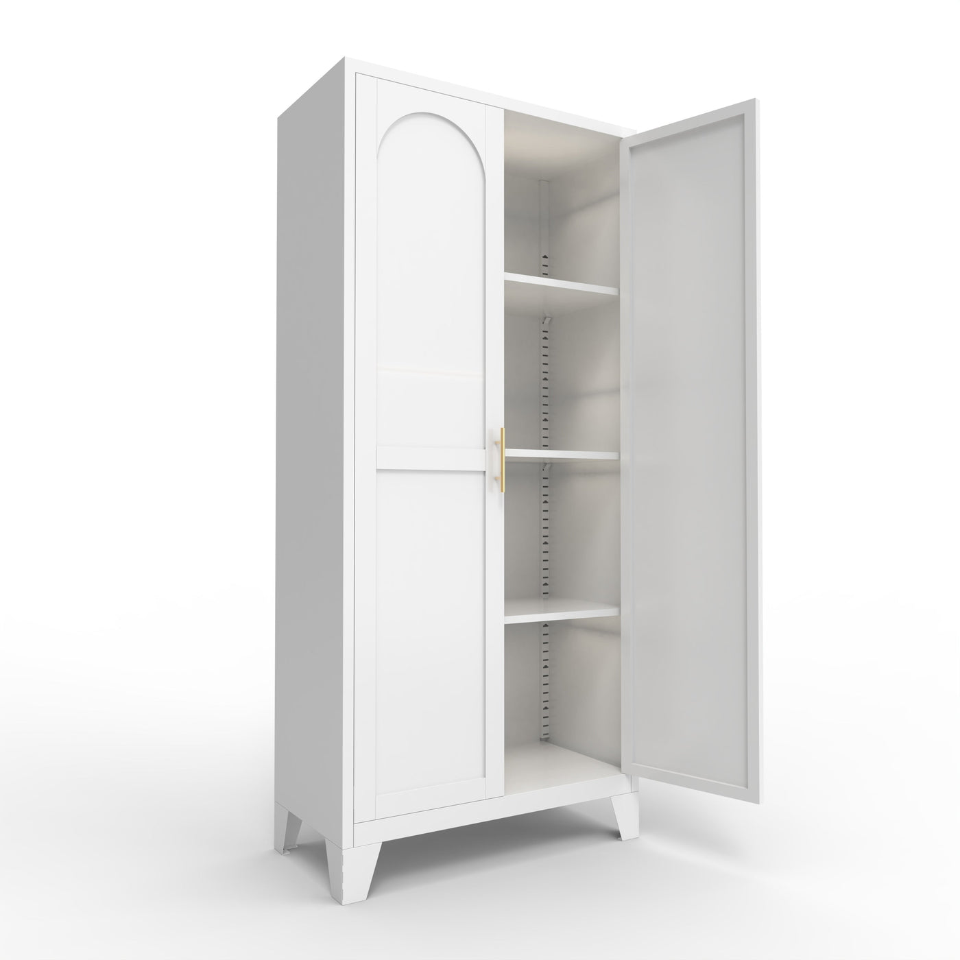 61'' 2 Shapely Doors Cabinet, Metal Storage Cabinet with Doors and Adjustable Shelves, for Bedroom, Living Room-White