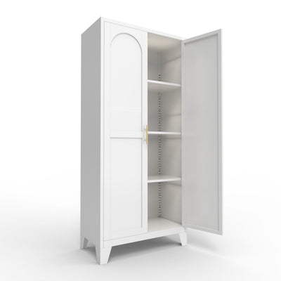 61'' 2 Shapely Doors Cabinet, Metal Storage Cabinet with Doors and Adjustable Shelves, for Bedroom, Living Room-White