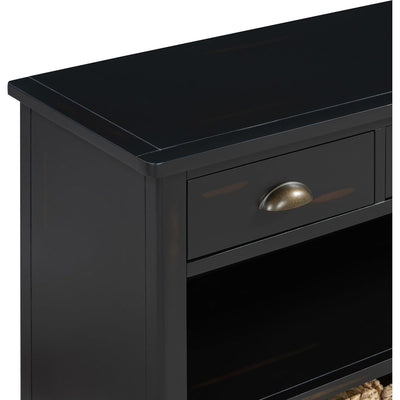 TREXM Retro Console Table with 3 Storage Drawers, Entryway Table with 3 Water Hyacinth Woven Baskets,Wooden Accent Sofa Table Buffet Cabinet for Entryway, Hallway and Living Room (Espresso)