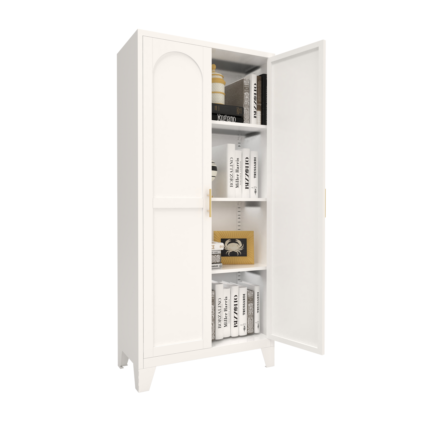 61'' 2 Shapely Doors Cabinet, Metal Storage Cabinet with Doors and Adjustable Shelves, for Bedroom, Living Room-White
