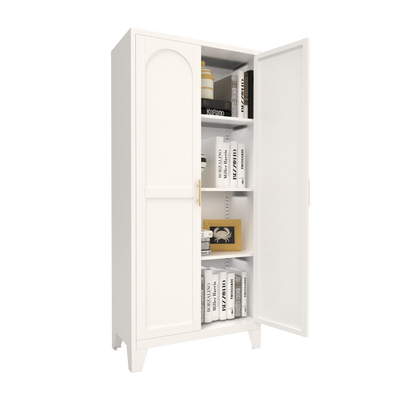 61'' 2 Shapely Doors Cabinet, Metal Storage Cabinet with Doors and Adjustable Shelves, for Bedroom, Living Room-White