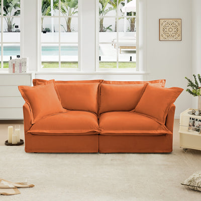 Modern Slipcovered 2-Seat Sofa Couches for Living Room, 2 Seater Sofa, Plain Chenille Deep Seat Sofa with Upholstered Cushion&Detachable Cover, Comfy Sofa Couch for Small Space, Apartment,Orange