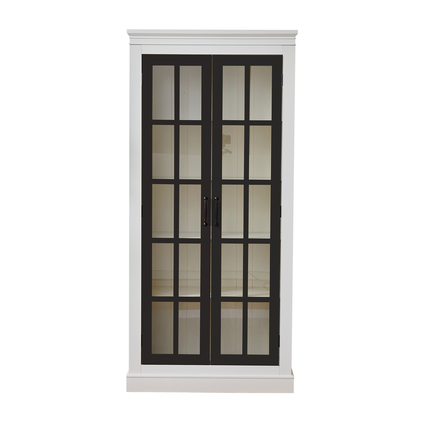 Rustic Style Display Cabinet with Glass Doors for Collectibles - White & Black, 71.2'' Tall