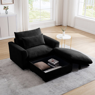 Black Corduroy Sofa Couch, Modular Couch with Storage Ottoman,  Couch Deep Seat Couches for Modern Living Room/Apartment/Office