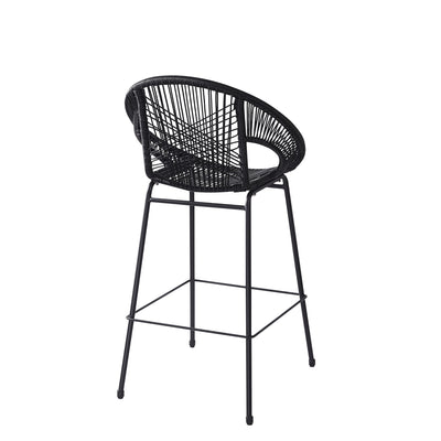 Ferrara Outdoor Patio Barstool Set of 2, Black Faux Wicker PE Rattan with Iron Frame