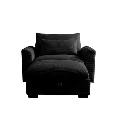 Black Corduroy Sofa Couch, Modular Couch with Storage Ottoman,  Couch Deep Seat Couches for Modern Living Room/Apartment/Office