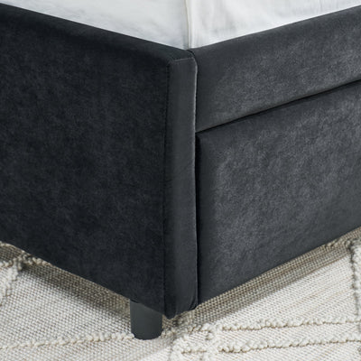 Full Size Daybed with Trundle Upholstered Tufted Sofa Bed, Sofa Bed Frame with Comfortable Backrest and Armrests, Velvet, Black(79.5''x58''x25'')