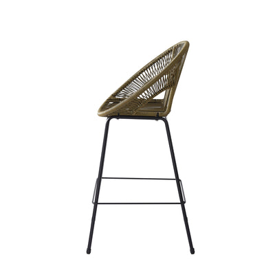 Ferrara Outdoor Patio Green Faux Wicker Barstool Set with Ergonomic Design and Durable PE Material