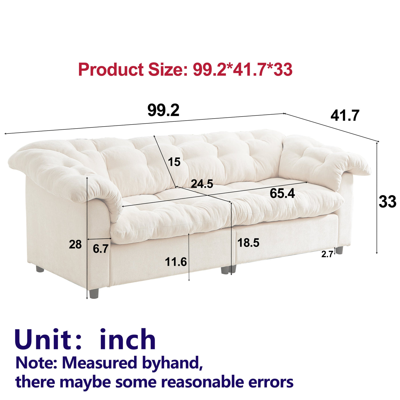 99.2' Chenille Modern Comfort Deep Seat Sofa, Upholstered Fluffy Cloud Sofa Suitable for living rooms, bedrooms, offices and apartments, Green