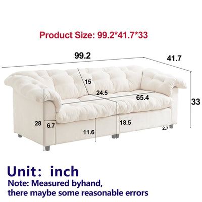 99.2' Chenille Modern Comfort Deep Seat Sofa, Upholstered Fluffy Cloud Sofa Suitable for living rooms, bedrooms, offices and apartments, Green