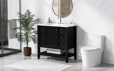 36' Bathroom Vanity with Sink Combo, One Cabinet and Three Drawers, Solid Wood and MDF Board, Black (Old Sku:SY999505AAB)
