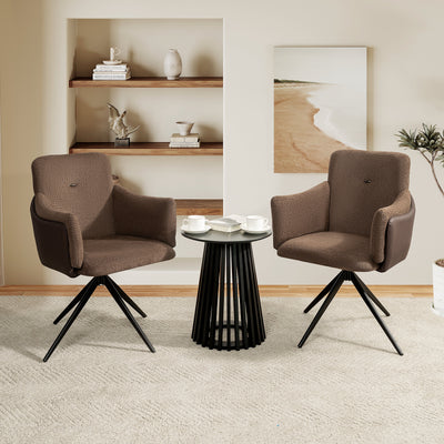 360° Swivel Home Office Desk Chairs Set of 2,Dining Chairs with Arm, Upholstered Bedroom Chairs with Metal Base,Makeup Chair for Vanity, for Living Room, Bedroom,Study Room,Dining Room(Dark Brown)