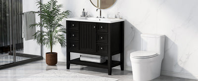 36' Bathroom Vanity with Sink Combo, One Cabinet and Three Drawers, Solid Wood and MDF Board, Black (Old Sku:SY999505AAB)