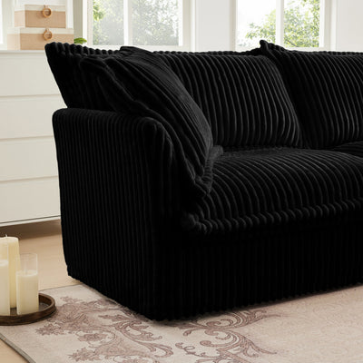 Slipcovered Sofa 2 Seater Sofa    With 2 Ottomans, 2 Seater Sleeper Sofa Bed Home Theater Oversized Sofa For Living Room, Corduroy, Black