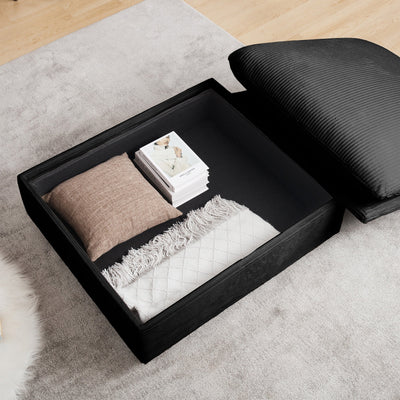 Black Corduroy Sofa Couch, Modular Couch with Storage Ottoman,  Couch Deep Seat Couches for Modern Living Room/Apartment/Office