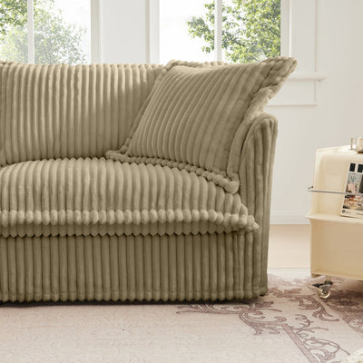 Slip-covered Armchair with 1 Big Back Cushion and 2 Big Toss Pillows, Single Deep Seat Comfy Single Couch Sofa Multiple Large Soft Pillows, Camel Corduroy Fabric