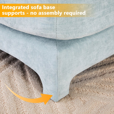 Elegant Sky Blue Three-Seater Sofa with Lumbar Pillow, Chenille Upholstery, Ergonomic Design, Wooden Base