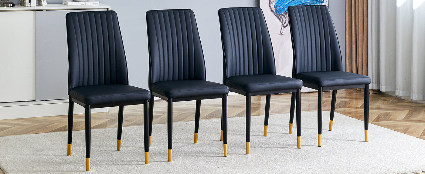 A set of 4 dining chairs, black dining chair set, PU material high backrest seats and sturdy leg chairs, suitable for restaurants, kitchens, and living rooms