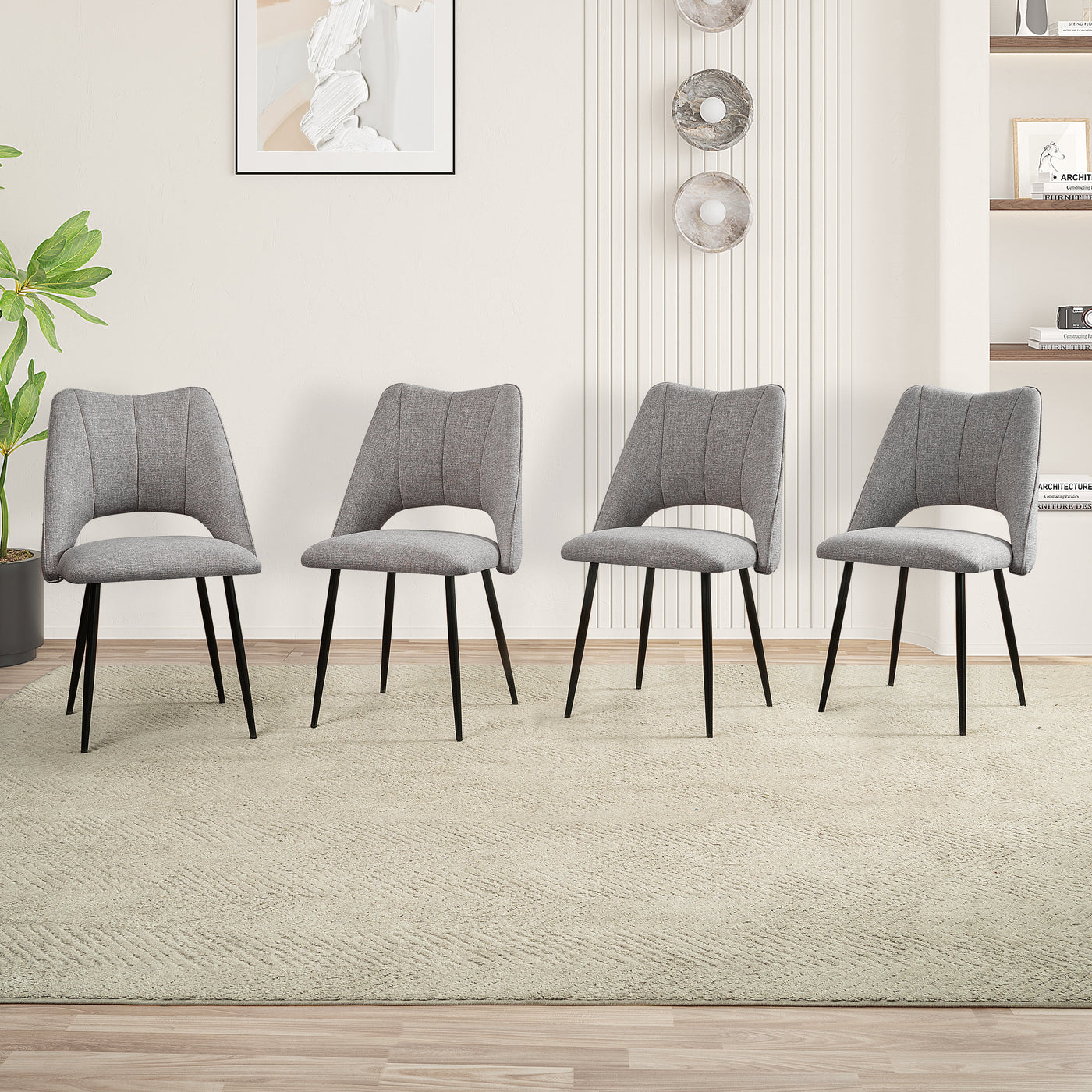 4-Chair Set Combination, Modern and Simple, With High Resilience Filling, Metal Legs, Adjustable Feet, Suitable For Kitchens and Dining Rooms,(Grey)
