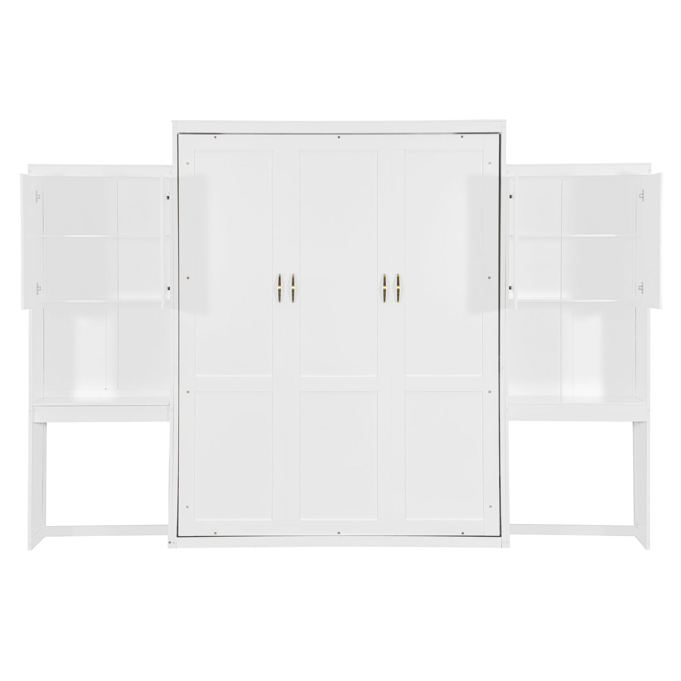 Queen Size Murphy Bed with Desk, Vanity and Cabinets, White