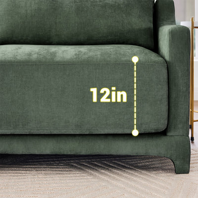 Stylish Two-Seater Sofa with Ottoman and Lumbar Pillows, Green Chenille Fabric, Ergonomic Design