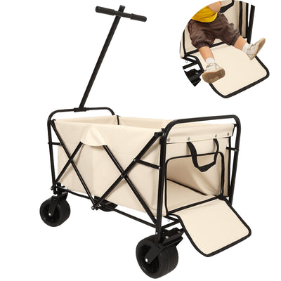 360° Rotating Rear Wheel Heavy-Duty Folding Wagon – Multi-Use Garden Cart with All-Terrain Wheels, Design for Camping, Beach, Picnic & Outdoor, Beige