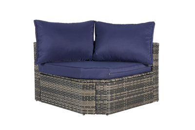 8 Piece Outdoor Patio Sofa Set, Sectional L- Shaped Patio Furniture Wicker Patio Conversation Set with Curved Sofa  Ottoman & Glass Top Table for Backyard Poolside
