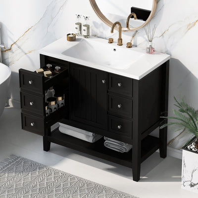 36' Bathroom Vanity with Sink Combo, One Cabinet and Three Drawers, Solid Wood and MDF Board, Black (Old Sku:SY999505AAB)
