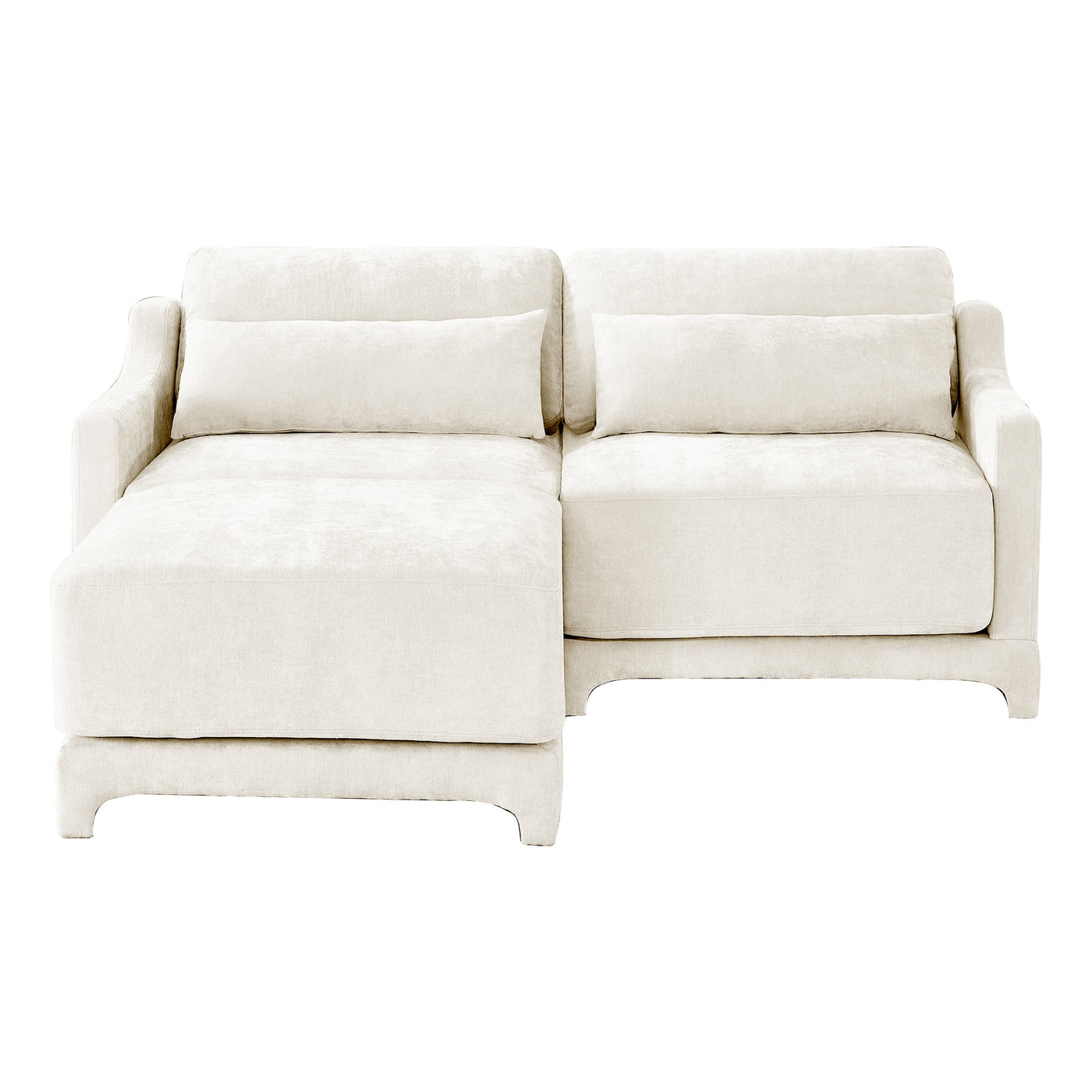 Elegant Two-Seater Sofa with Ottoman, Lumbar Pillows, Ergonomic Design, Beige Chenille, Wood Frame