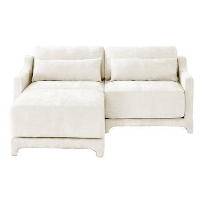 Elegant Two-Seater Sofa with Ottoman, Lumbar Pillows, Ergonomic Design, Beige Chenille, Wood Frame
