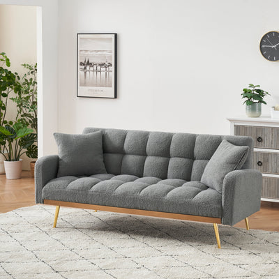 69 Inch Sofa Bed Gray with Adjustable Teddy Sofa for Small Space Living Room and Bedroom