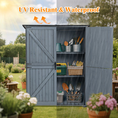 Outdoor Storage Cabinet 55.1'L X 29.1'W X 68.9'H, Garden Shed Tool Shed with Metal Frame Structure for Backyard Garden Patio Lawn (Blue Gray)