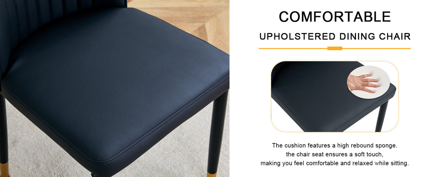 A set of 4 dining chairs, black dining chair set, PU material high backrest seats and sturdy leg chairs, suitable for restaurants, kitchens, and living rooms