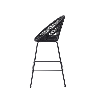 Ferrara Outdoor Patio Barstool Set of 2, Black Faux Wicker PE Rattan with Iron Frame