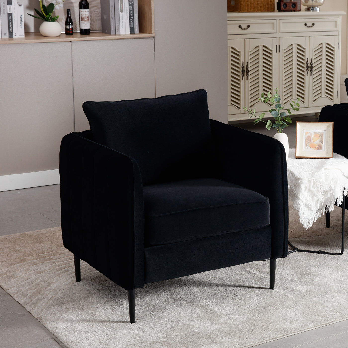 Accent Chair for Living Room, Velvet Comfy Single Sofa Chair Mid-Century Modern Armchair with 1 Pillow and Metal Legs for Bedroom Office Reading