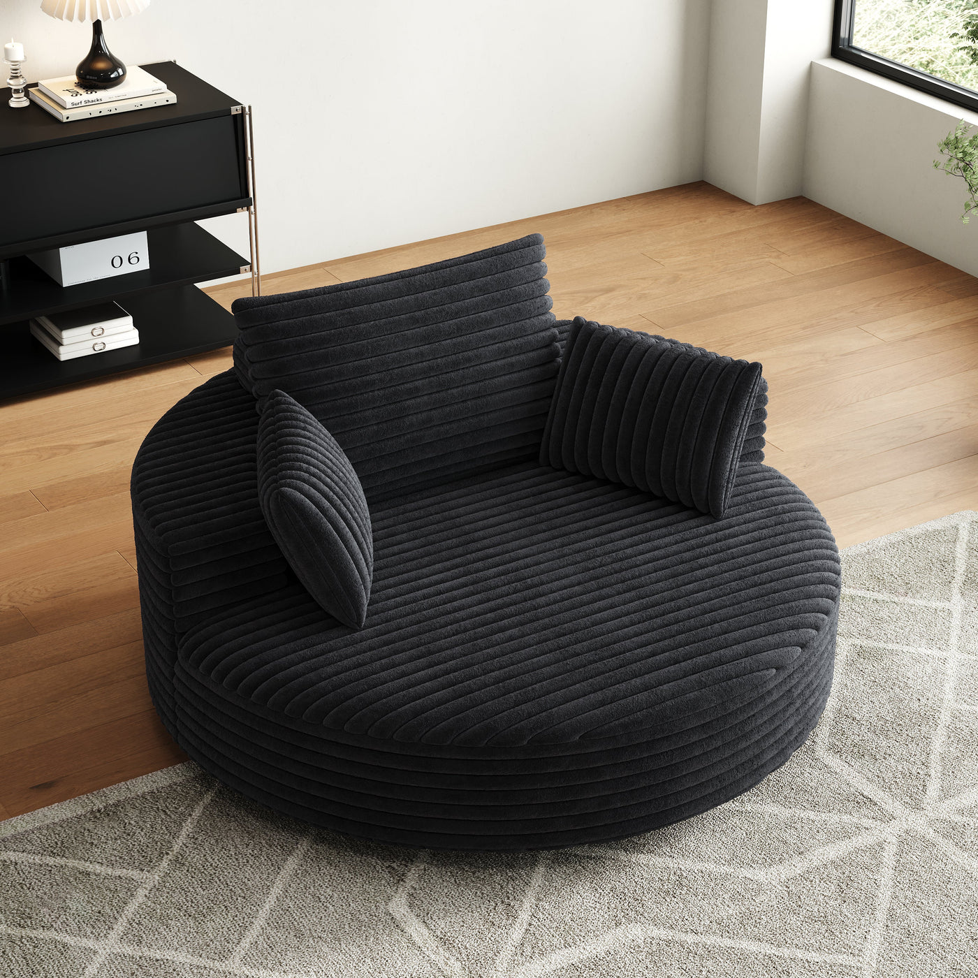 55''L Corduroy Chenille Foam Single Swivel Chair, Fluffy Modern Sleeper, 360 Degree Swivel Chair for Living Room, Bedroom, Lounge and Projection Room