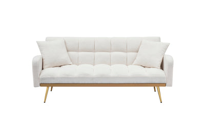 69 Inch Sofa Bed Beige with Adjustable Teddy Sofa for Small Space Living Room and Bedroom