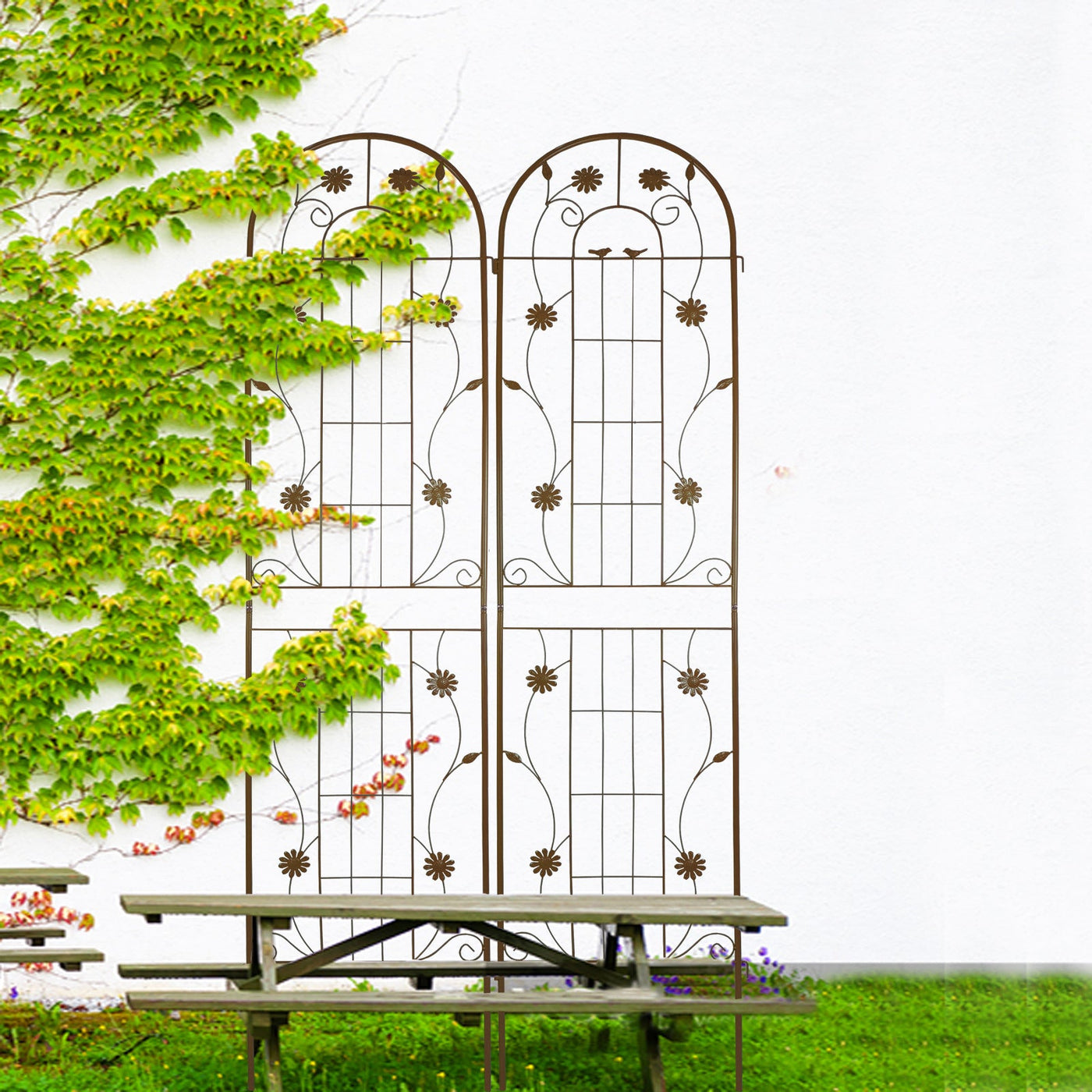 2 Pack Metal Garden Trellis 86.7' x 19.7' Rustproof Trellis for Climbing Plants Outdoor Flower Support Brown