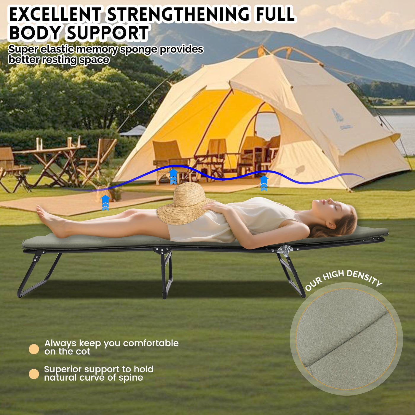 Folding Camping Cot for Adults,  5-Angle Adjustable Camping Cot Heavy Duty Outdoor Bed with Carry Bag,1200 D Layer Oxford Travel Camp Cots